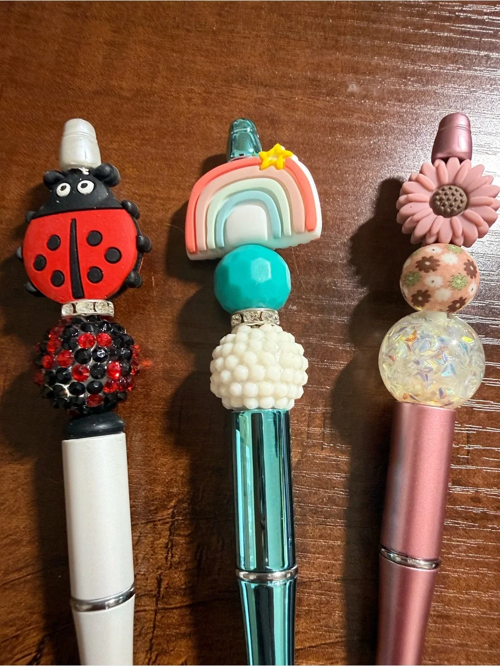 Handmade Beaded Refillable Pen Set - Rainbow, Ladybug and SunFlower Pens *NEW